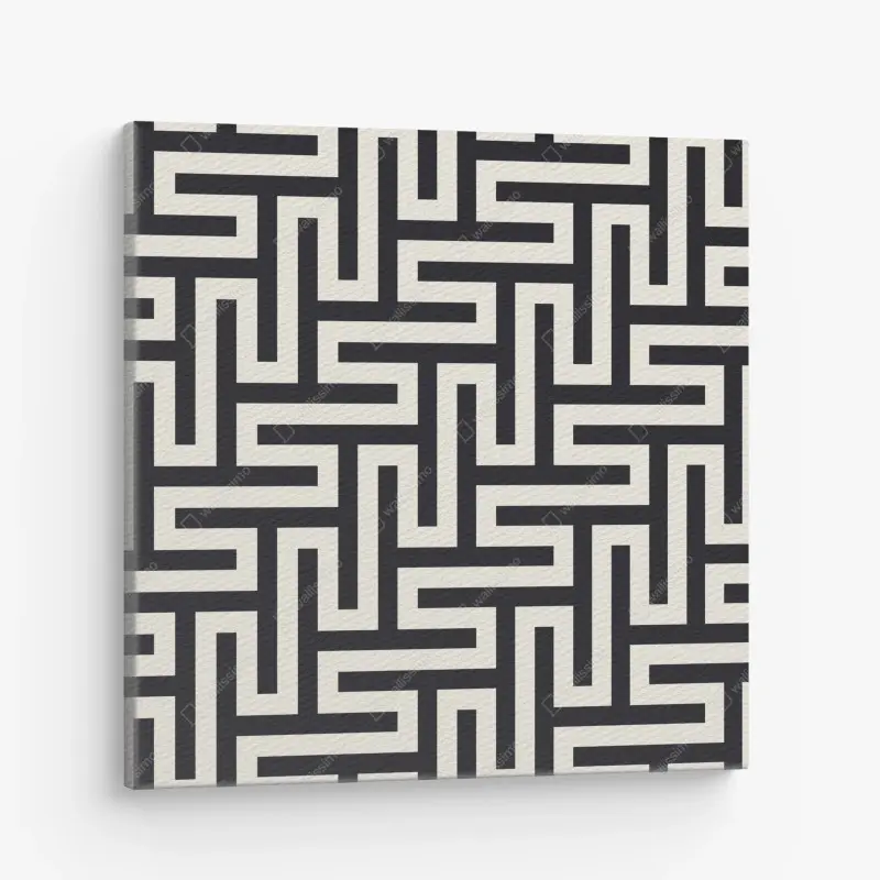 Leinwandbild geometrisches labyrinthmuster in beige und schwarz