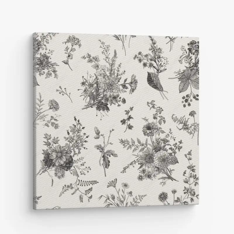 Leinwandbild klassisches schwarzweißes blumenmuster