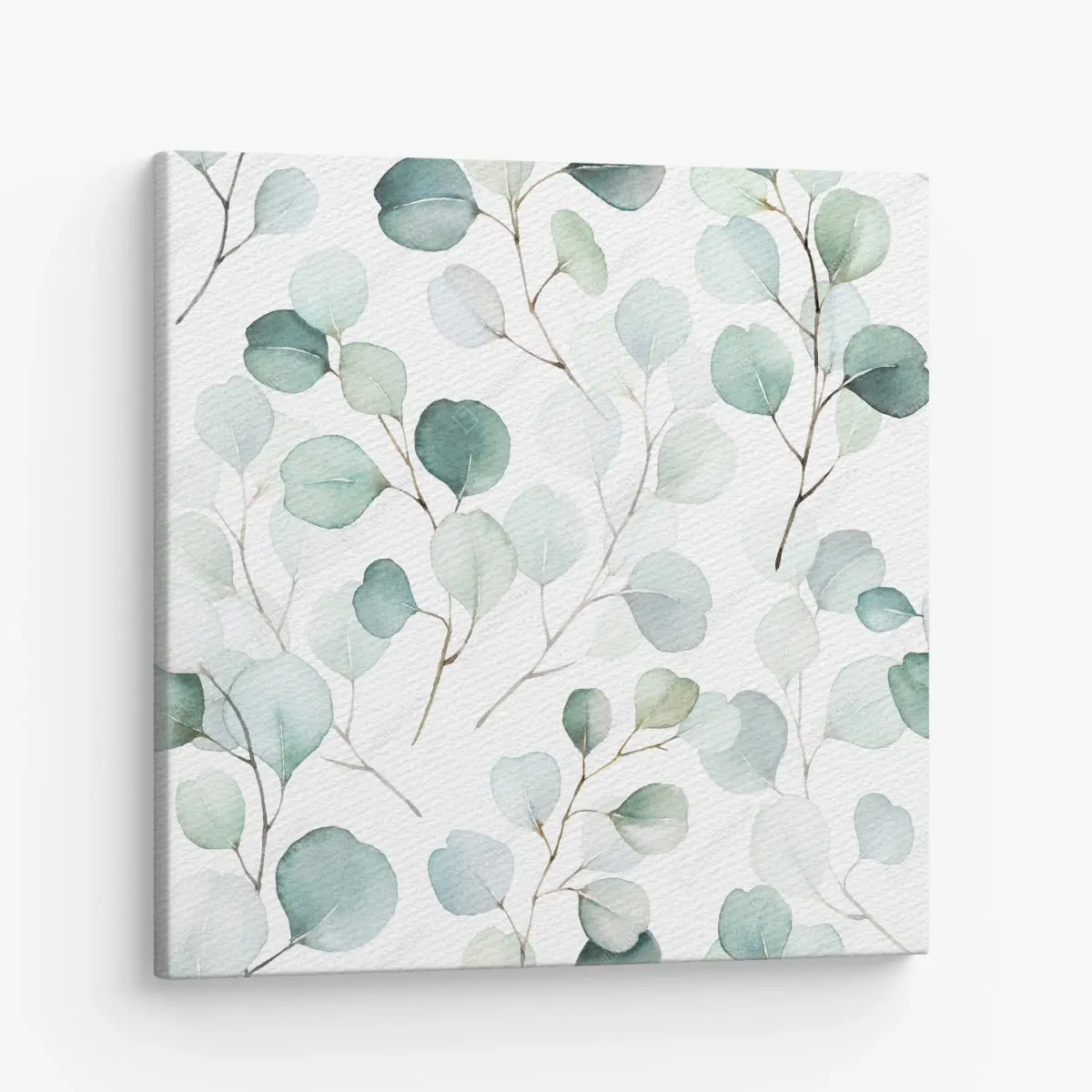 Leinwandbild zarter eukalyptus-aquarell blättermuster – Pixers®
