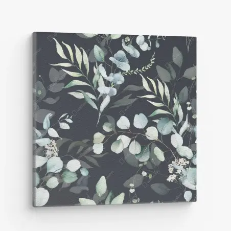 Leinwandbild eukalyptus aquarell botanisches muster auf dunklem hintergrund – Pixers®
