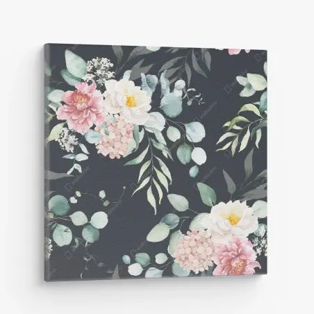 Leinwandbild elegantes aquarell-blumenmuster auf dunklem hintergrund – Pixers®
