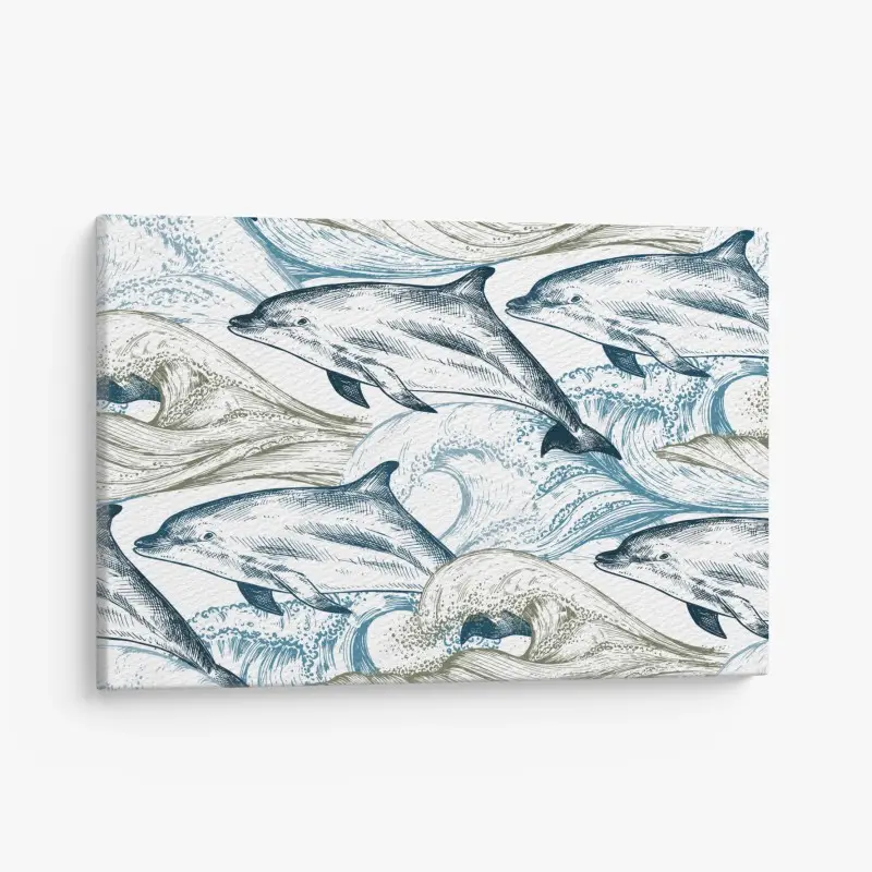 Leinwandbild vintage delfine ozeanillustration