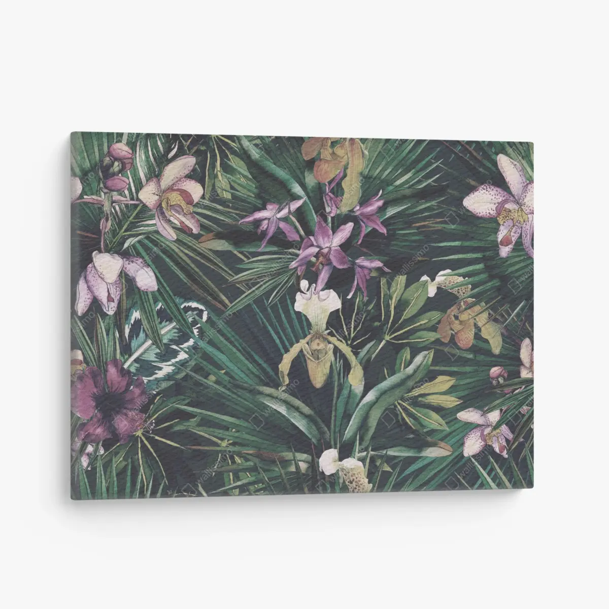 Leinwandbild tropische orchideen in aquarell und palmblättern – Pixers®
