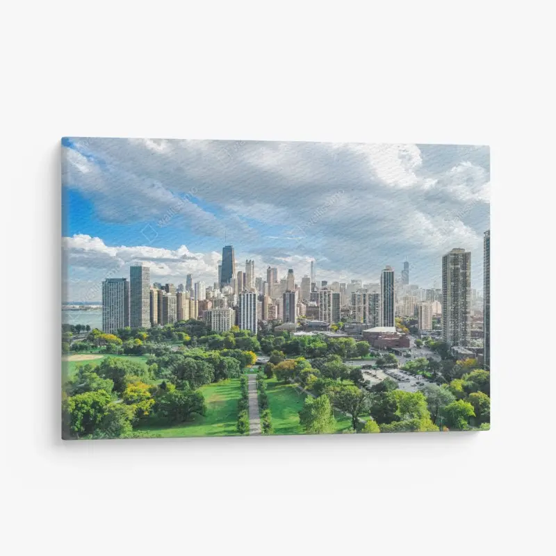Leinwandbild stadtpanorama über grünem park