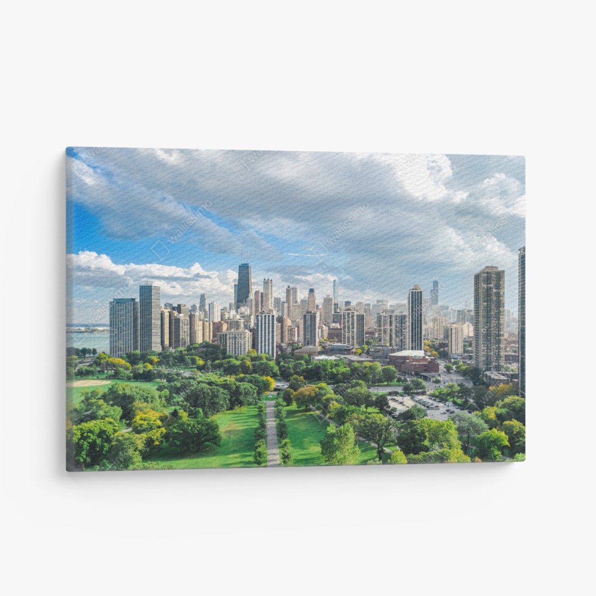 Leinwandbild stadtpanorama über grünem park – Pixers®