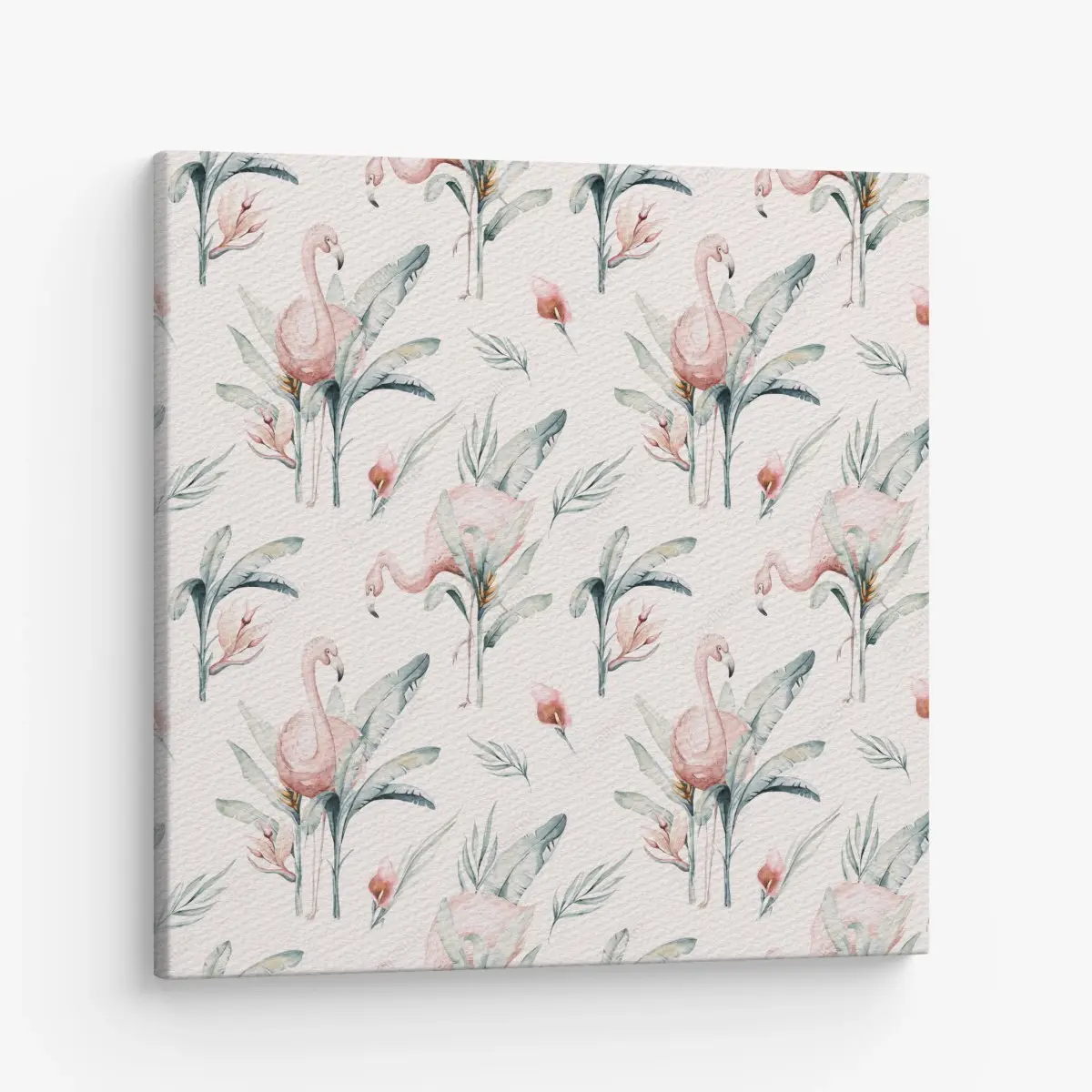 Leinwandbild aquarell flamingo tropisches muster – Pixers®
