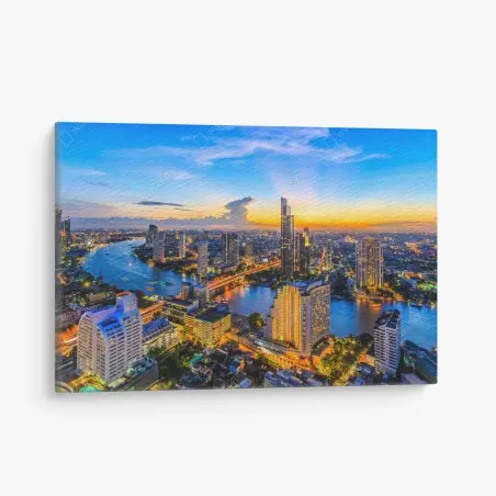 Leinwandbild lebendige stadtskyline bei dämmerung – Pixers®