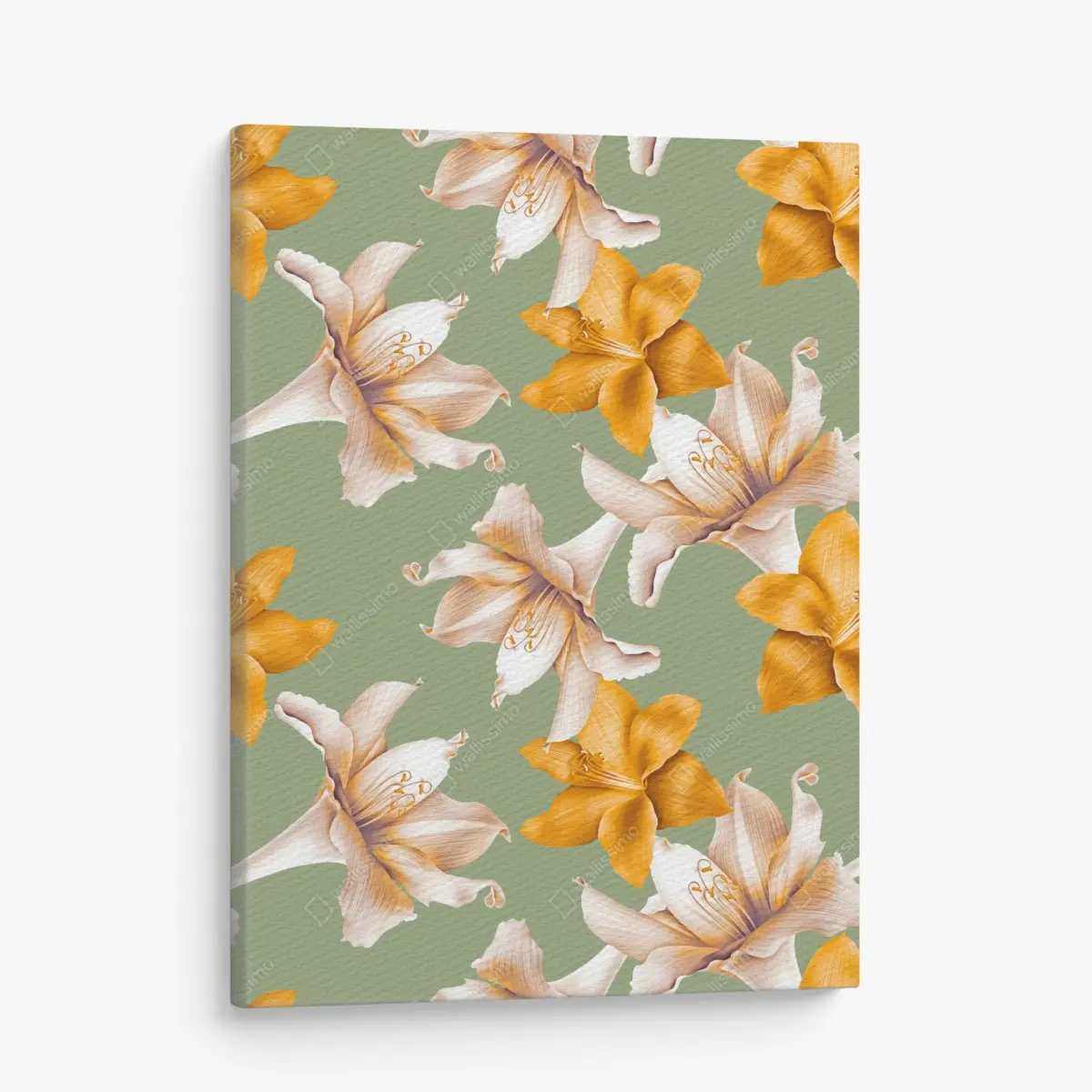 Leinwandbild goldene lilien botanisches muster – Pixers®