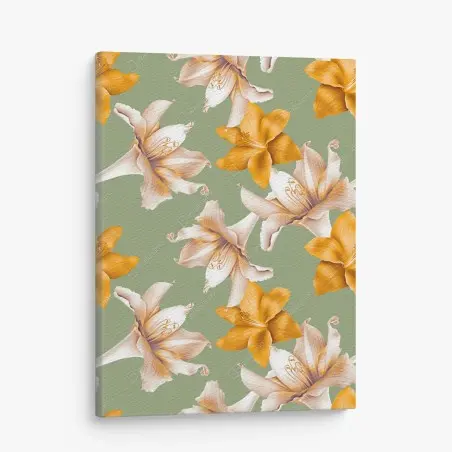 Leinwandbild goldene lilien botanisches muster – Pixers®