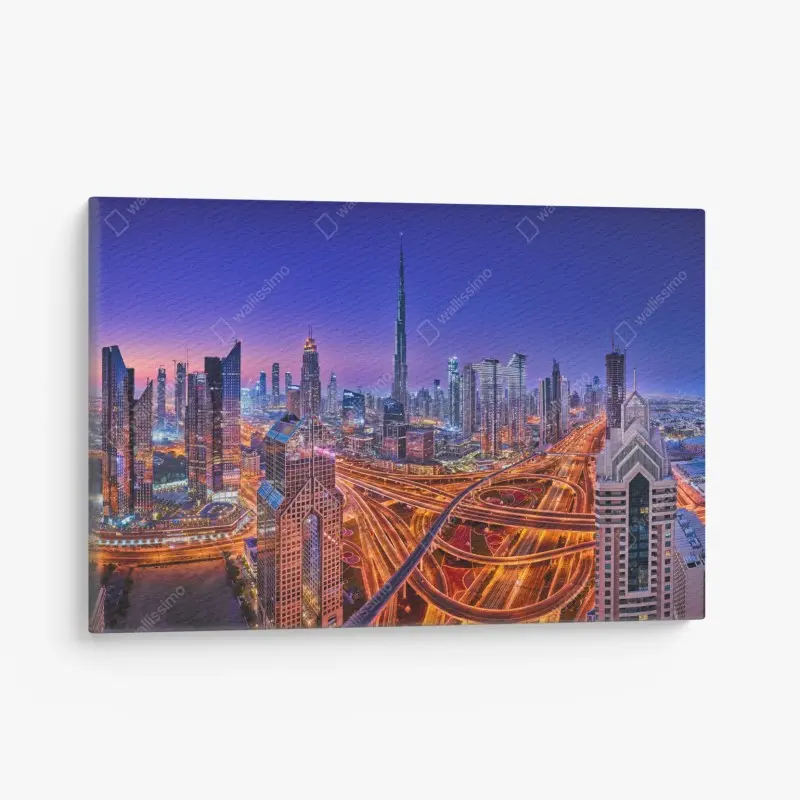 Leinwandbild Dubai panorama bei dämmerung