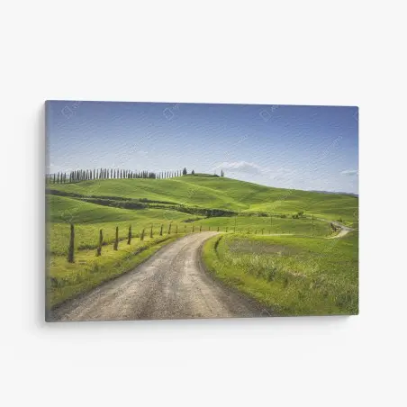 Leinwandbild ländliche straße in der Toskana durch grüne hügel – Pixers®