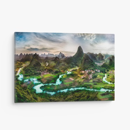 Leinwandbild smaragdfluss zwischen karsthügeln panorama – Pixers®