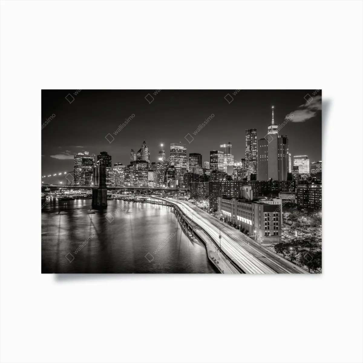 Poster monochrome stadtsilhouette bei nacht – Pixers®