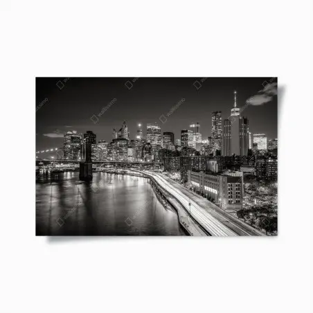 Poster monochrome stadtsilhouette bei nacht – Pixers®