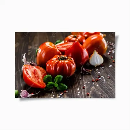 Poster reife tomaten auf rustikalem holztisch – Pixers®