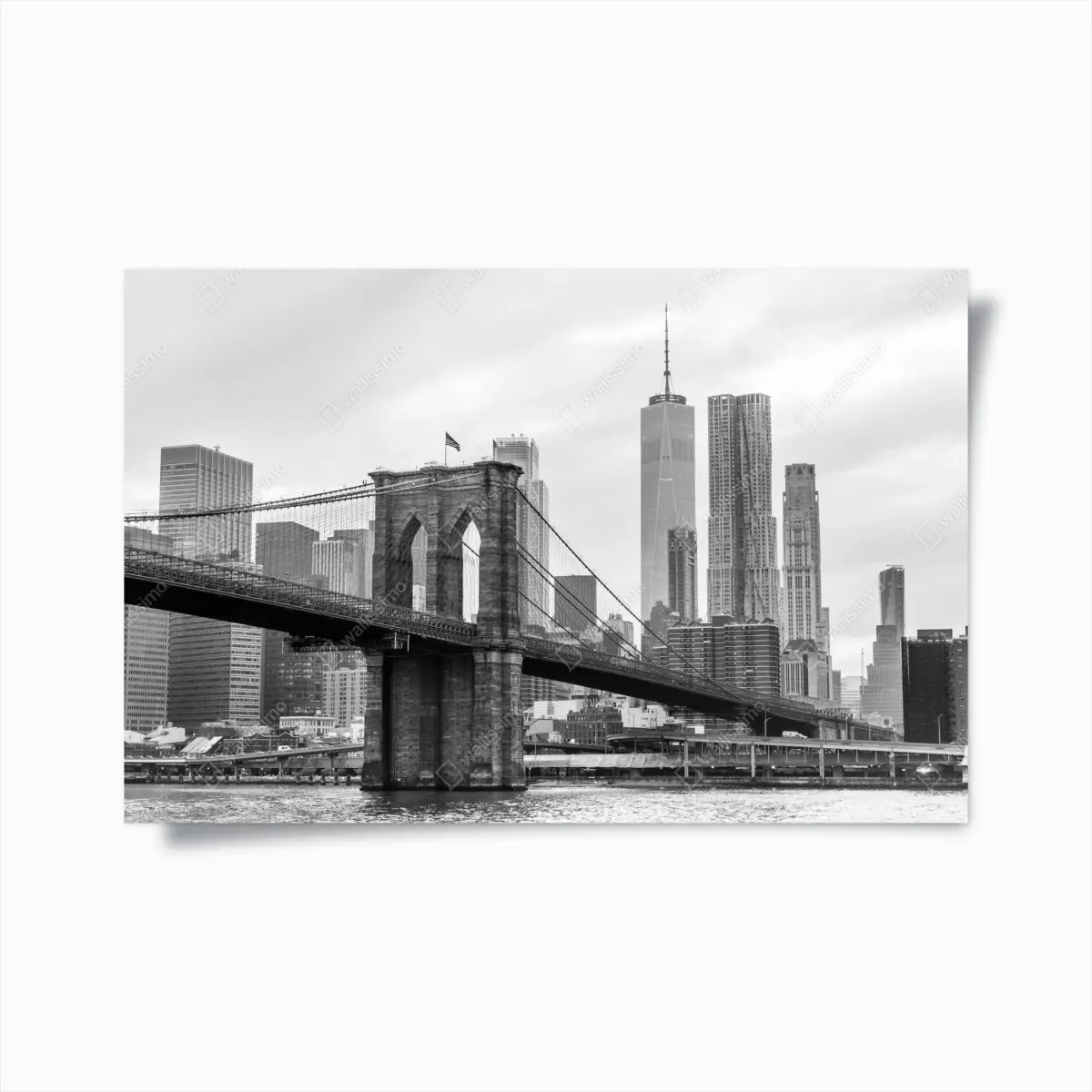 Poster Brooklyn Bridge und New York skyline in graustufen – Pixers®
