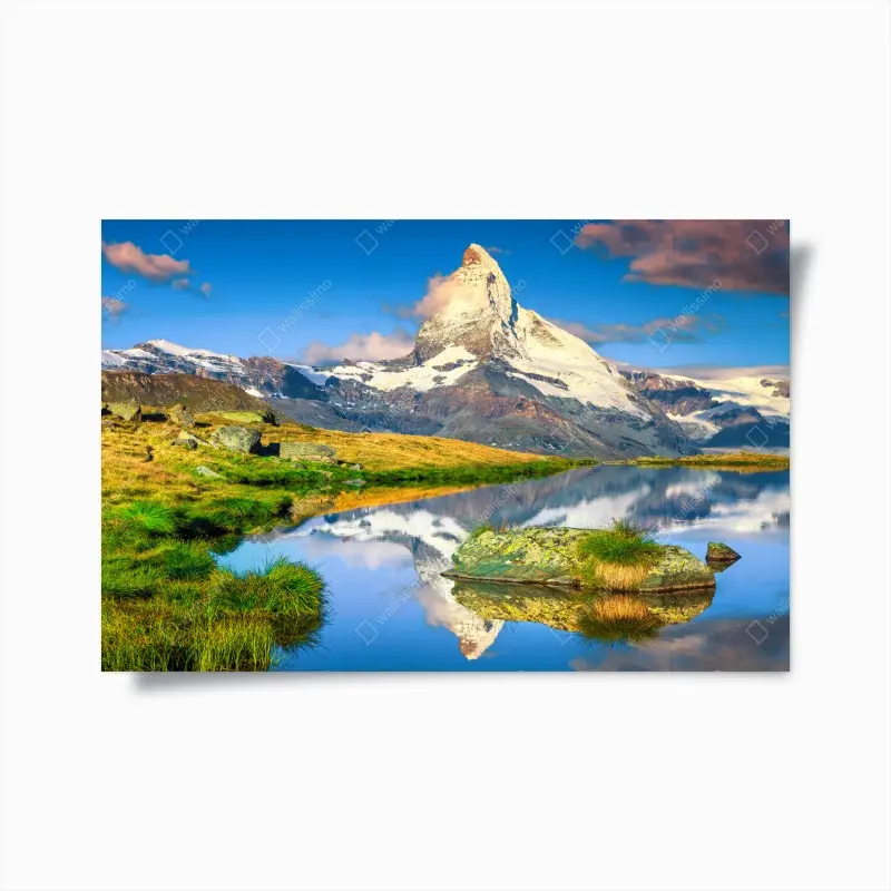 Poster majestätisches Matterhorn gespiegelt im alpensee