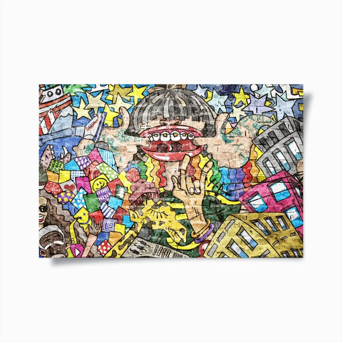 Poster buntes graffiti-mural mit verspielter figur – Pixers®