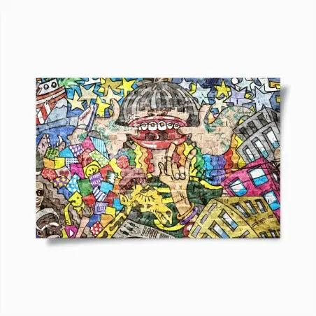 Poster buntes graffiti-mural mit verspielter figur – Pixers®
