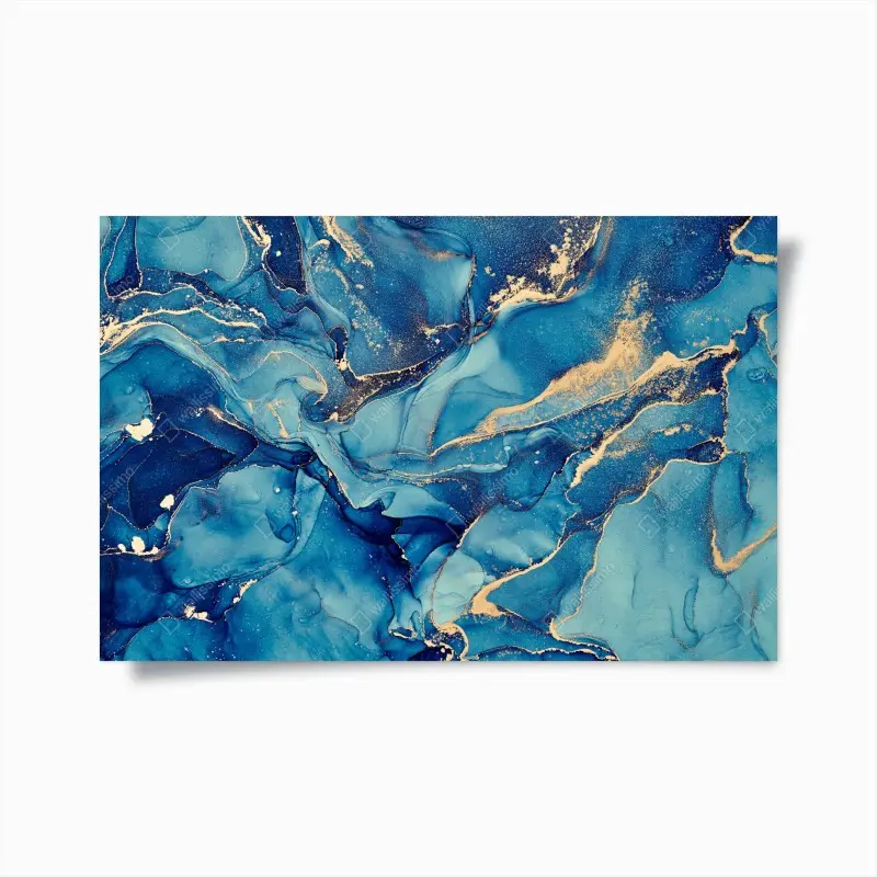 Poster ozeanblau und goldene wirbel flüssige abstraktion