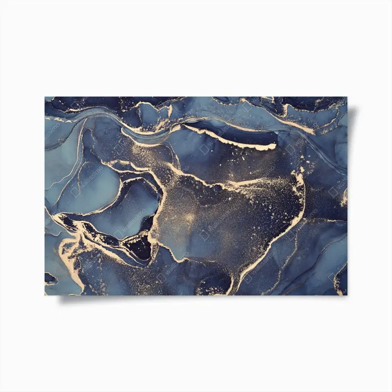 Poster traumhafte abstrakte fließmalerei in blau und gold