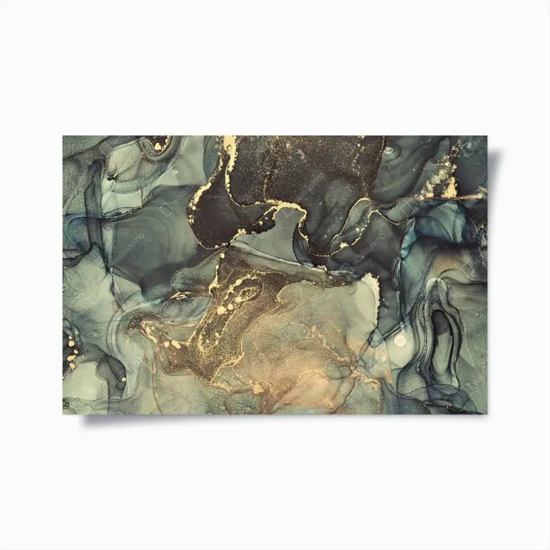Poster türkis und gold fließende abstraktion
