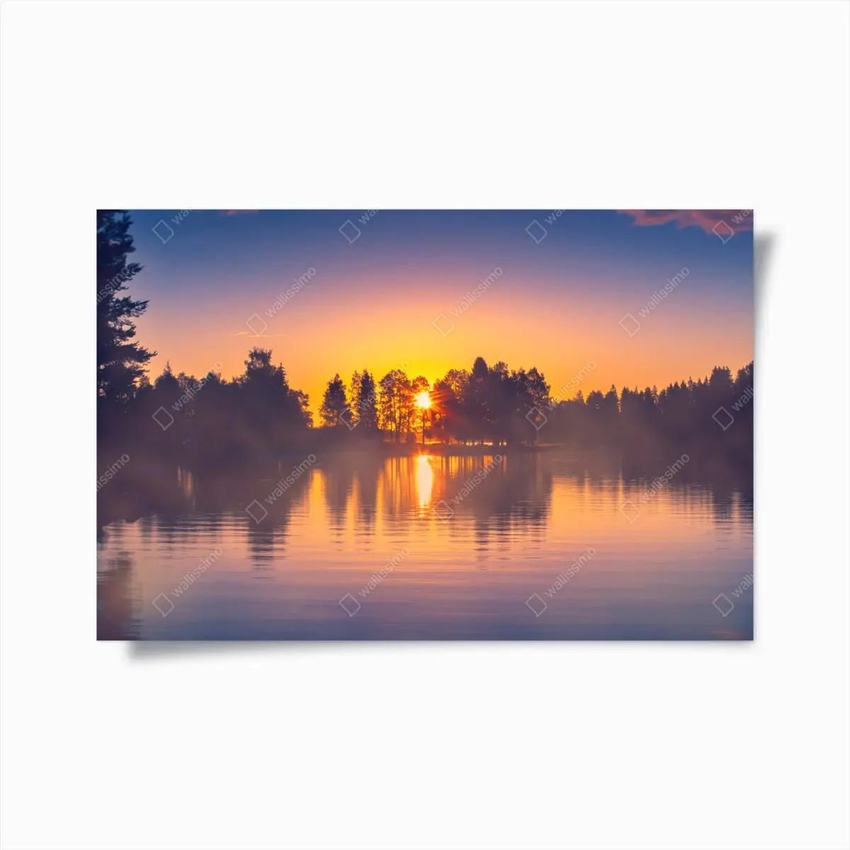 Poster nebliger sonnuntergang am see – Pixers®