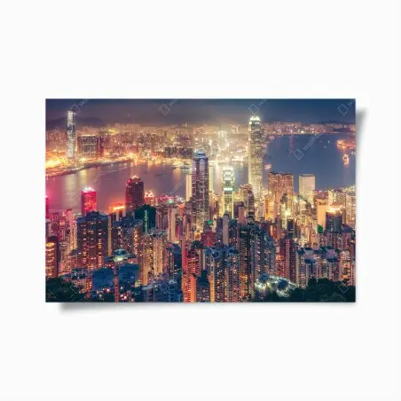 Poster Hongkong skyline bei nacht vom Victoria Peak – Pixers®