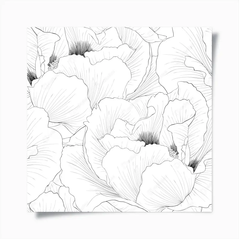 Poster feine botanische linienzeichnung mit blumen