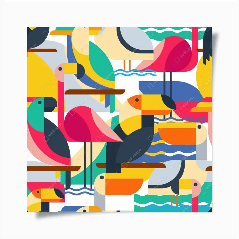 Poster tropisches geometrisches vogelmuster