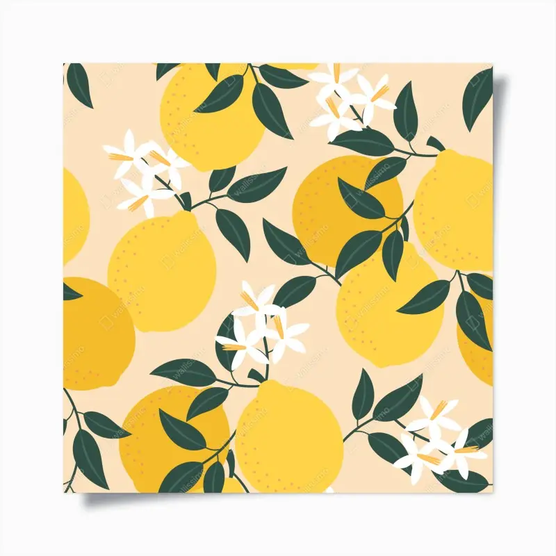 Poster leuchtendes zitronenmuster mit blüten