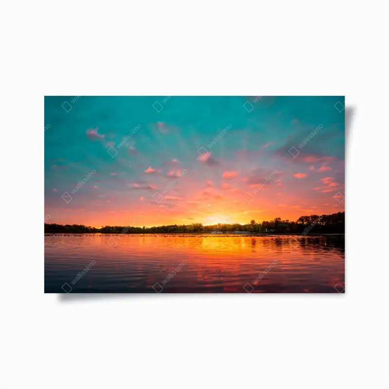 Poster türkisfarbener sonnenuntergang über ruhigem see