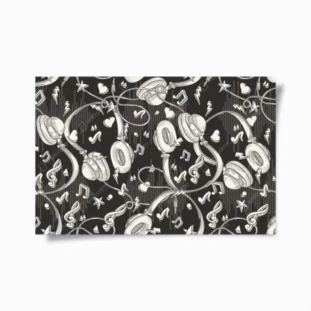 Poster monochromatisches muster mit kopfhörern und noten – Pixers®