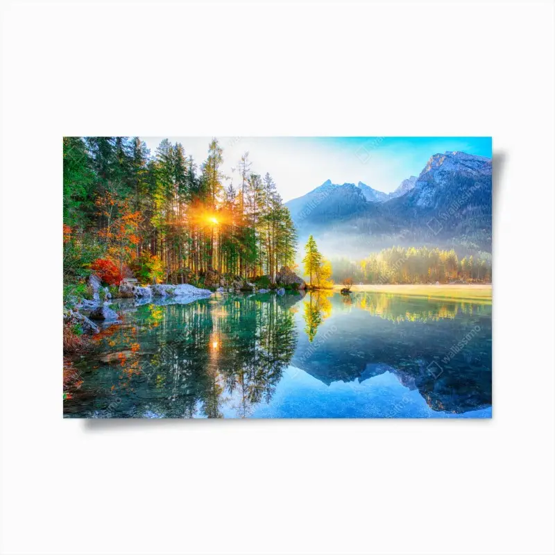 Poster Hintersee herbstlicher sonnenaufgang über dem türkisfarbenen see