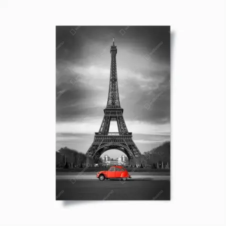 Poster Eiffelturm mit rotem vintage-auto – Pixers®