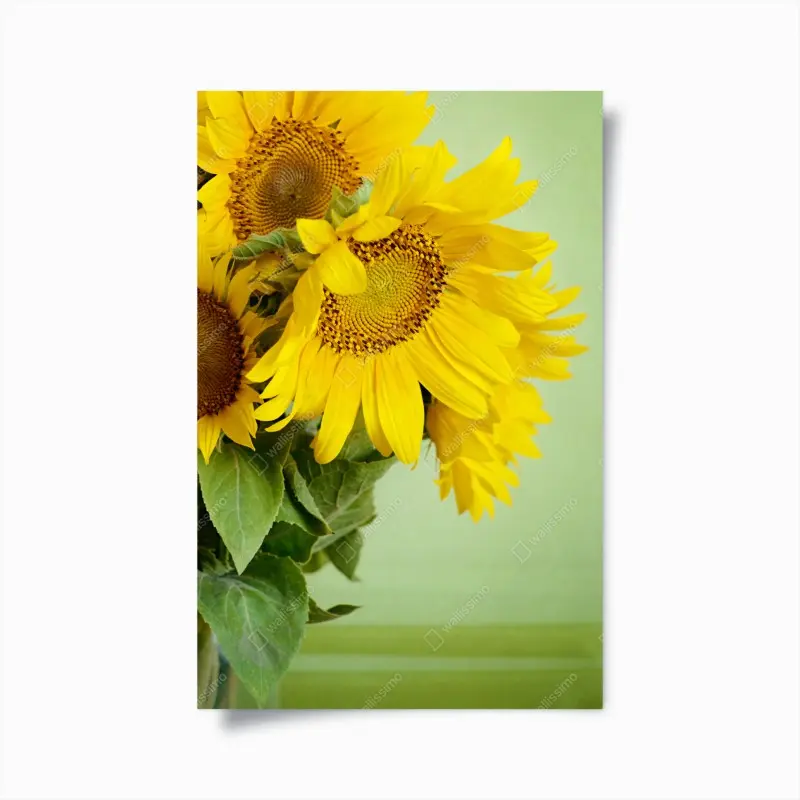 Poster heller sonnenblumenstrauß auf grünem hintergrund
