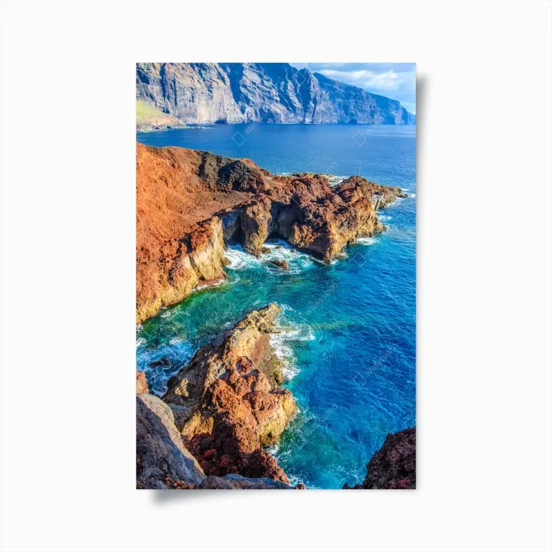 Poster dramatische klippen und türkisfarbenes meer bei Punto Teno, Teneriffa