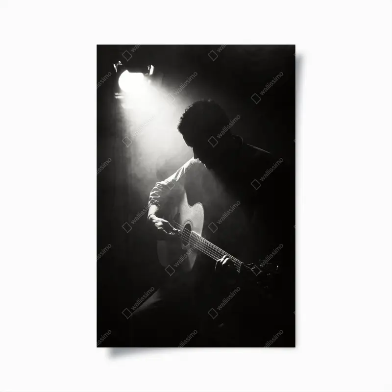 Poster silhouette eines gitaristen im scheinwerferlicht