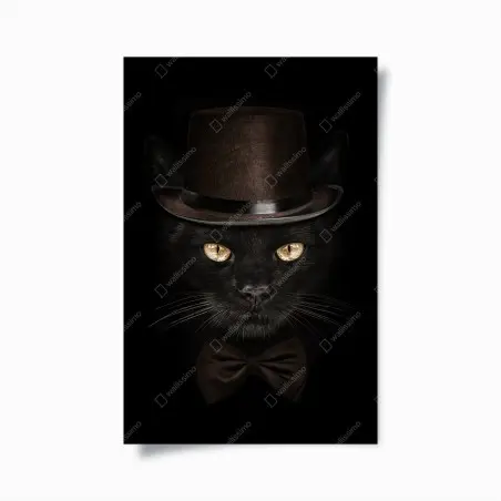 Poster elegante schwarze katze mit zylinder und fliege – Pixers®