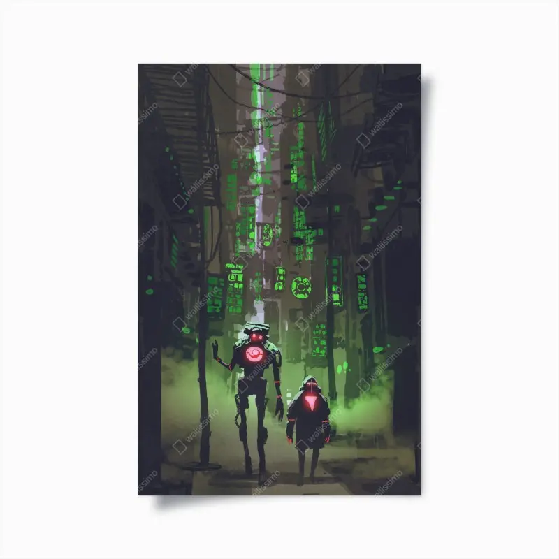 Poster roboter in der neon gasse