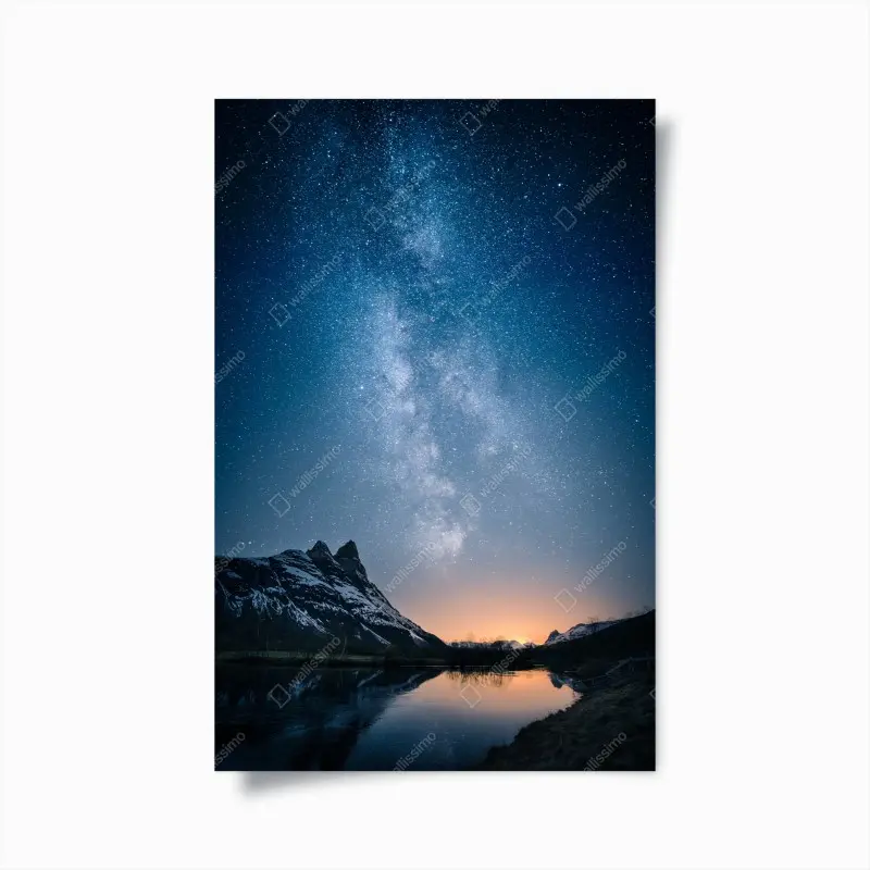 Poster milchstraße über bergspiegelung