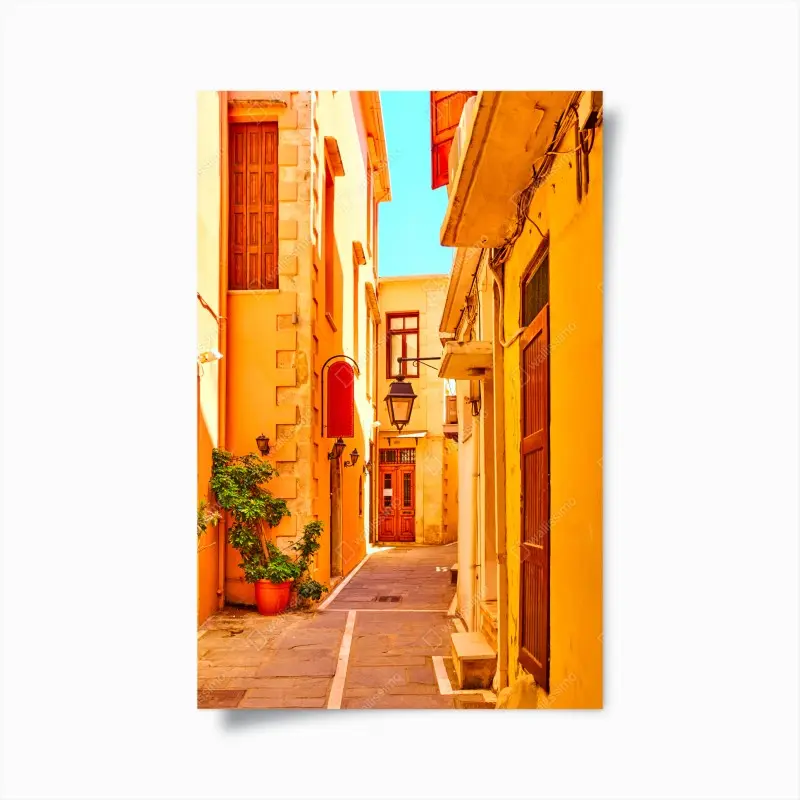Poster sonnige gelbe gasse in Rethymno, Kreta