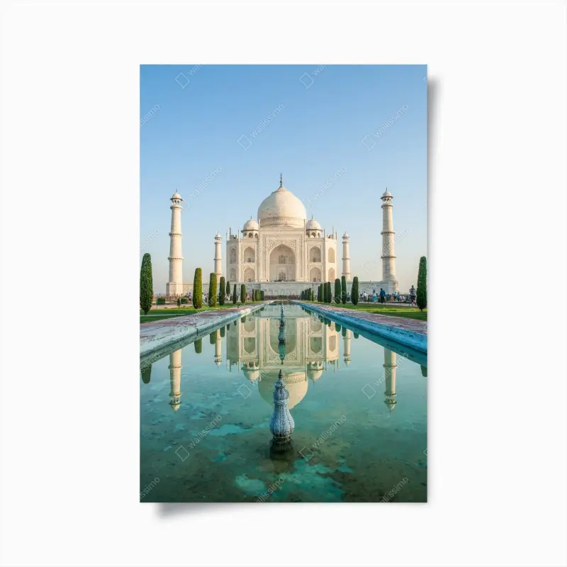 Poster Taj Mahal spiegelung im morgendlichen licht