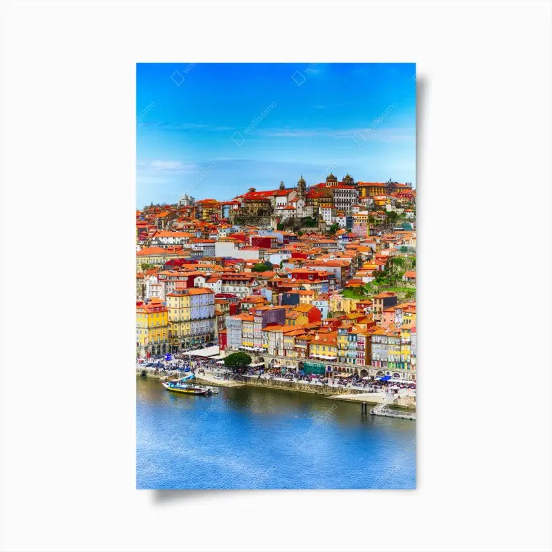 Poster Porto buntes uferpanorama