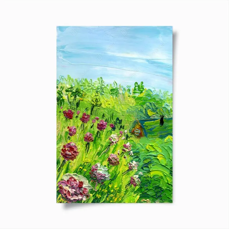 Poster pfingstrosenwiese im frühling — impasto blumenbild