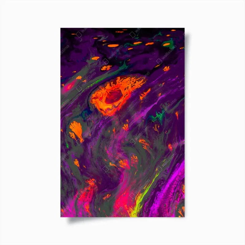 Poster traditionelle ebru abstrakte marmormuster in lila und orange