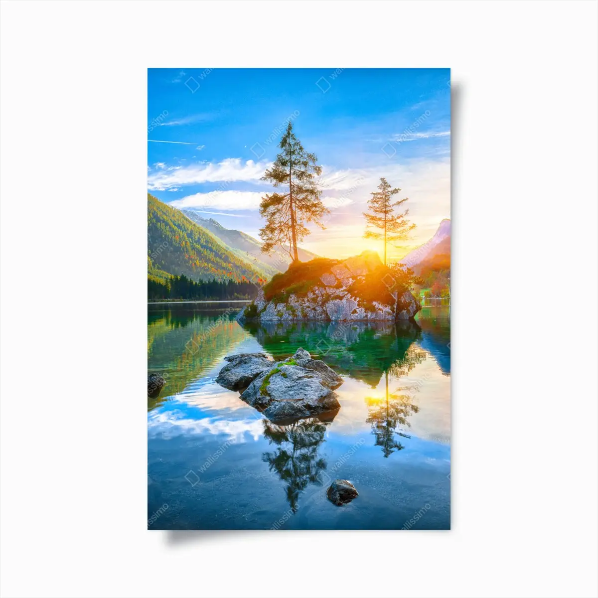 Poster sonnenuntergang über Hintersee felseninsel – Pixers®