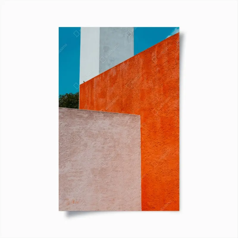 Poster mutige geometrische fassade in orange und türkis