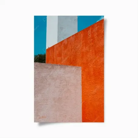 Poster mutige geometrische fassade in orange und türkis – Pixers®
