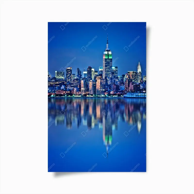 Poster New York skyline bei nacht mit spiegelung